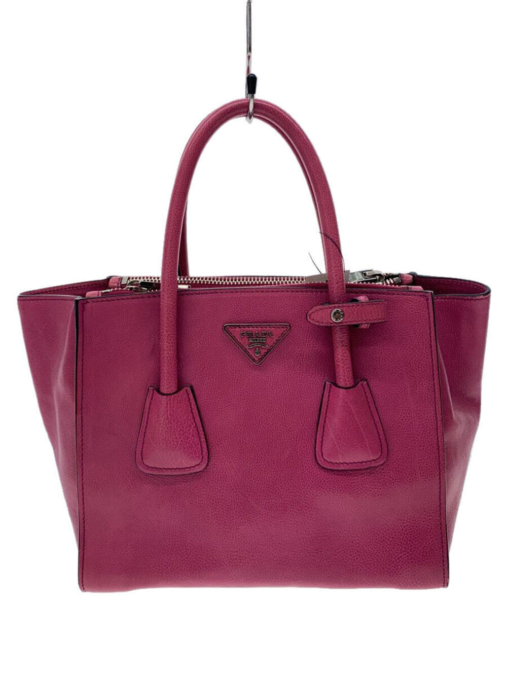 Prada Glace Calf Twin Pocket tote bag top handles Leather Pink